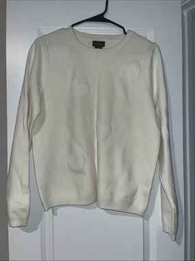 Nicole Miller Cream Crewneck Sweater with Heart Texture